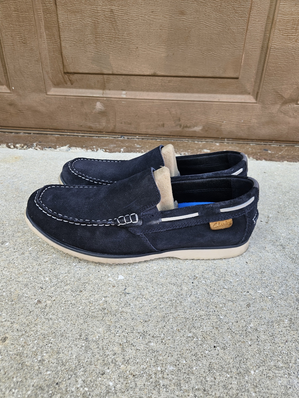 Clarks Flexway Men's Blue Suede Slip-On Loafers US 11 UK 10 Lightweight Flexible
